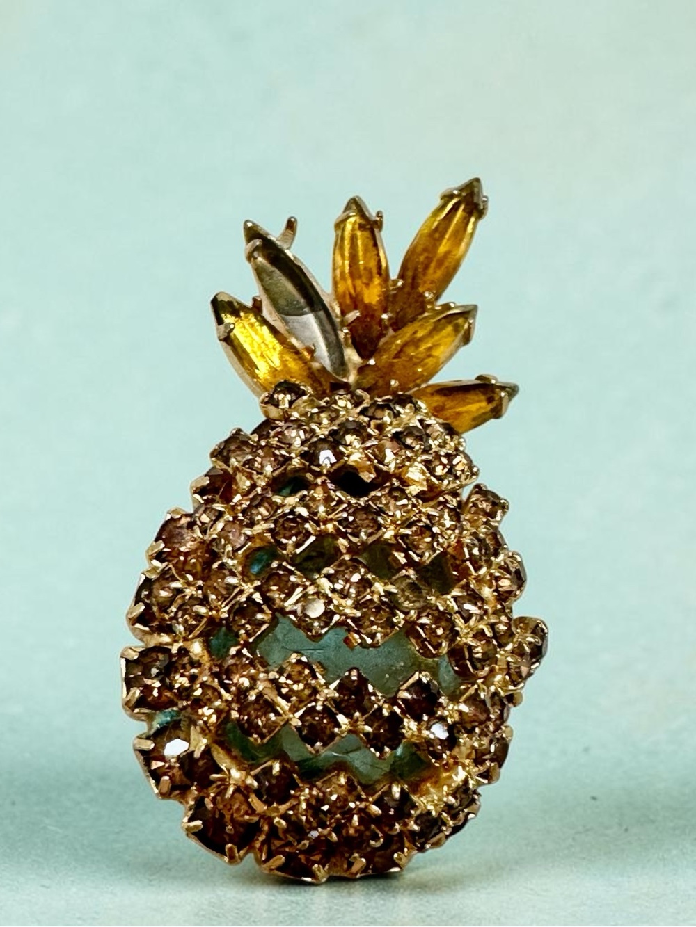 Vintage Alice Caviness Rhinestone Pineapple Brooch Pin